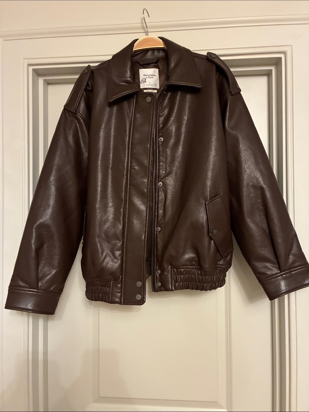 Abercrombie & Fitch Dark Brown Faux Leather Bomber Jacket